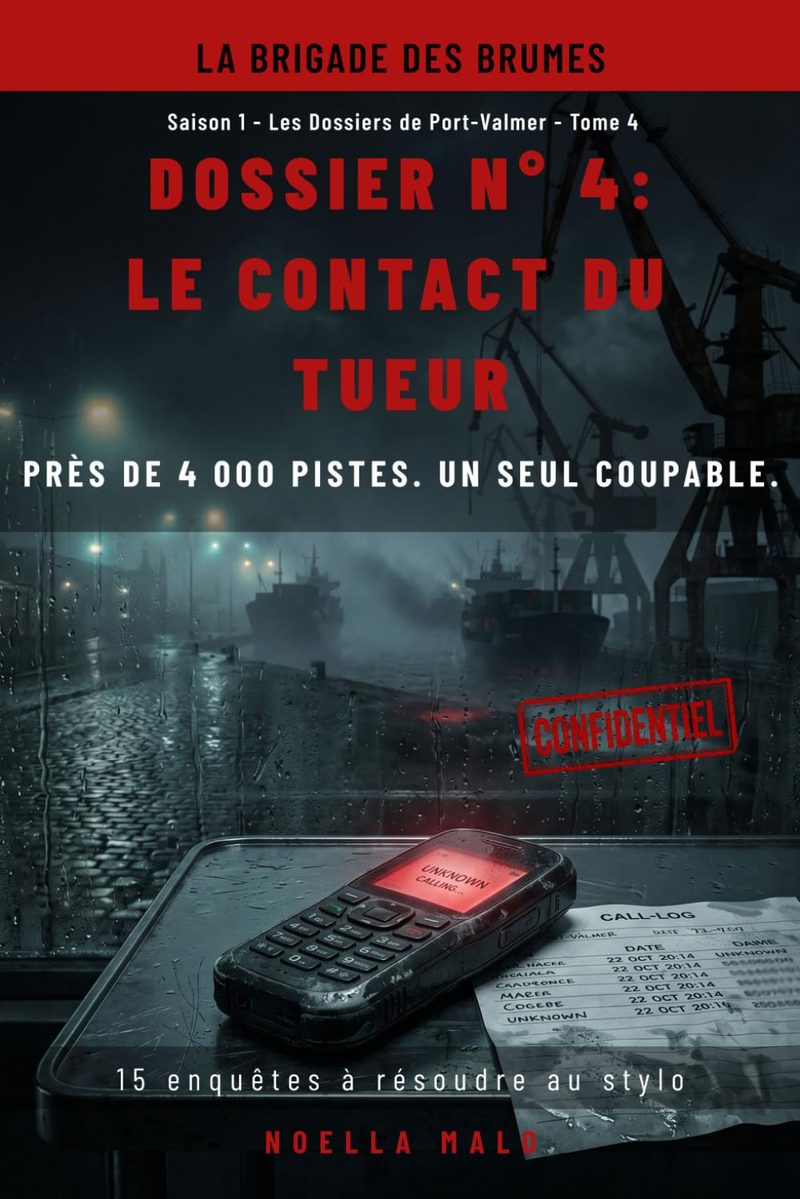 Couverture du Dossier n°4 — Le contact du tueur, livre-jeu d'énigmes logiques de Noella Malo